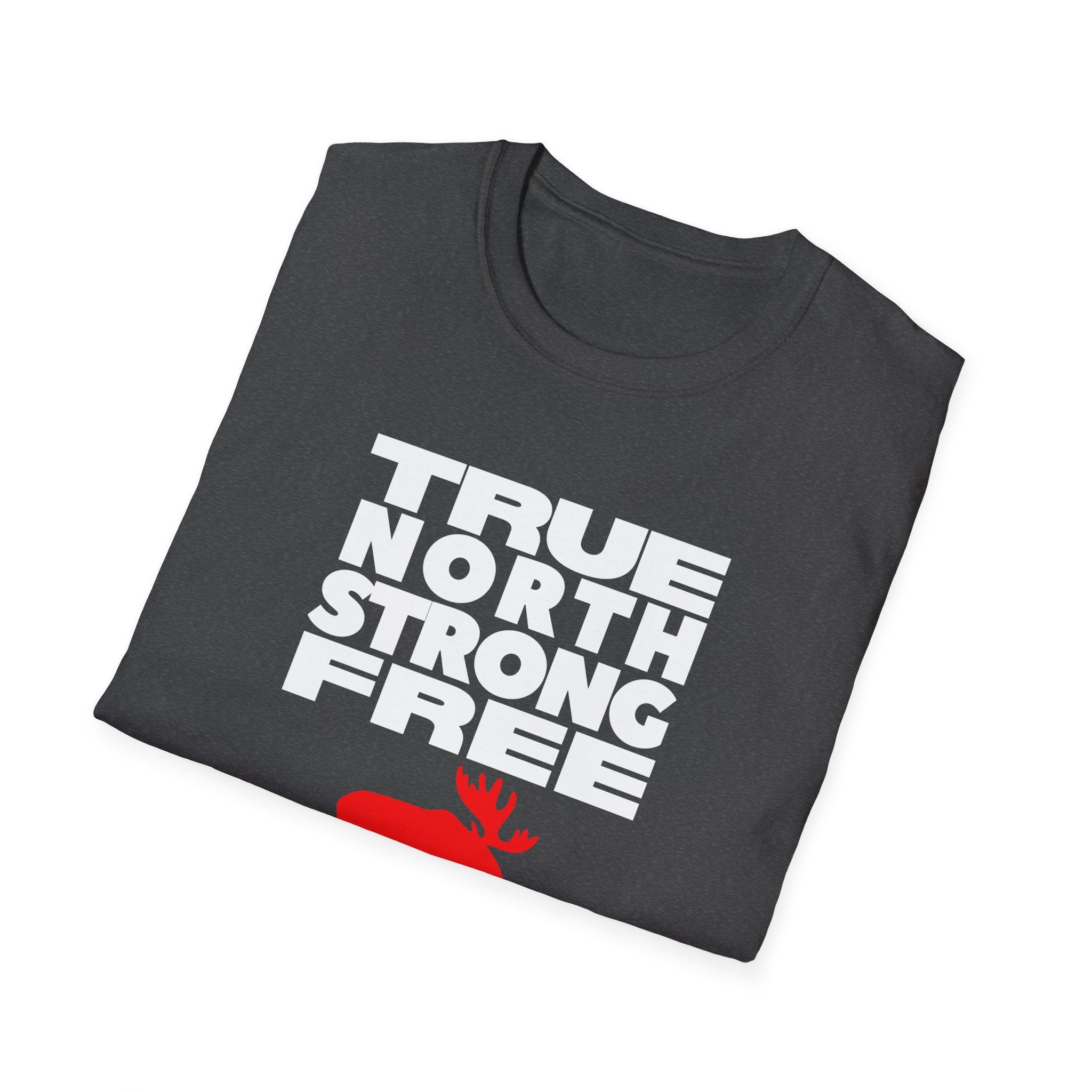 True North Strong Free Moose Graphic Softstyle T-Shirt Design