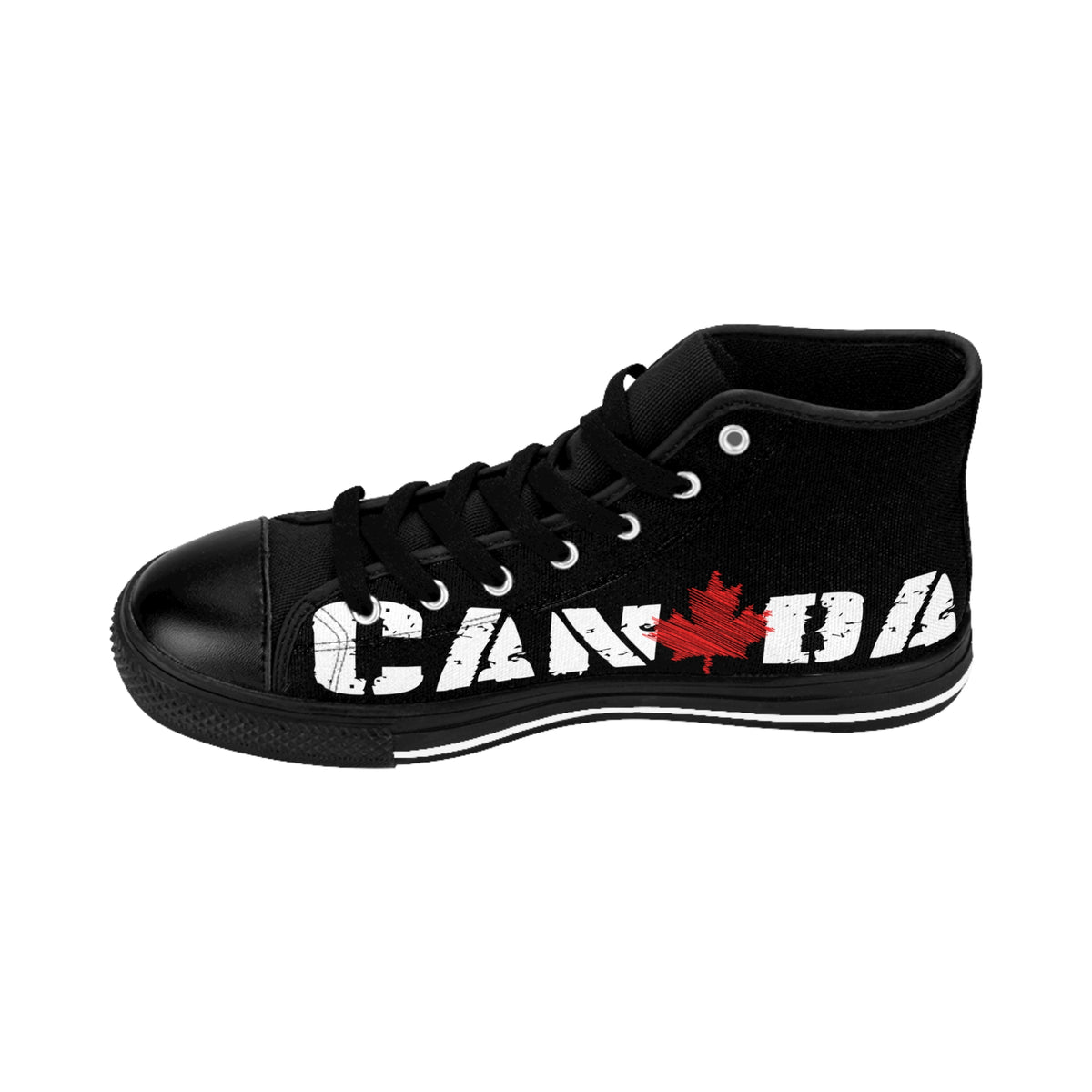Canada High-Top Sneakers — Black Canvas with Distressed Maple Leaf
