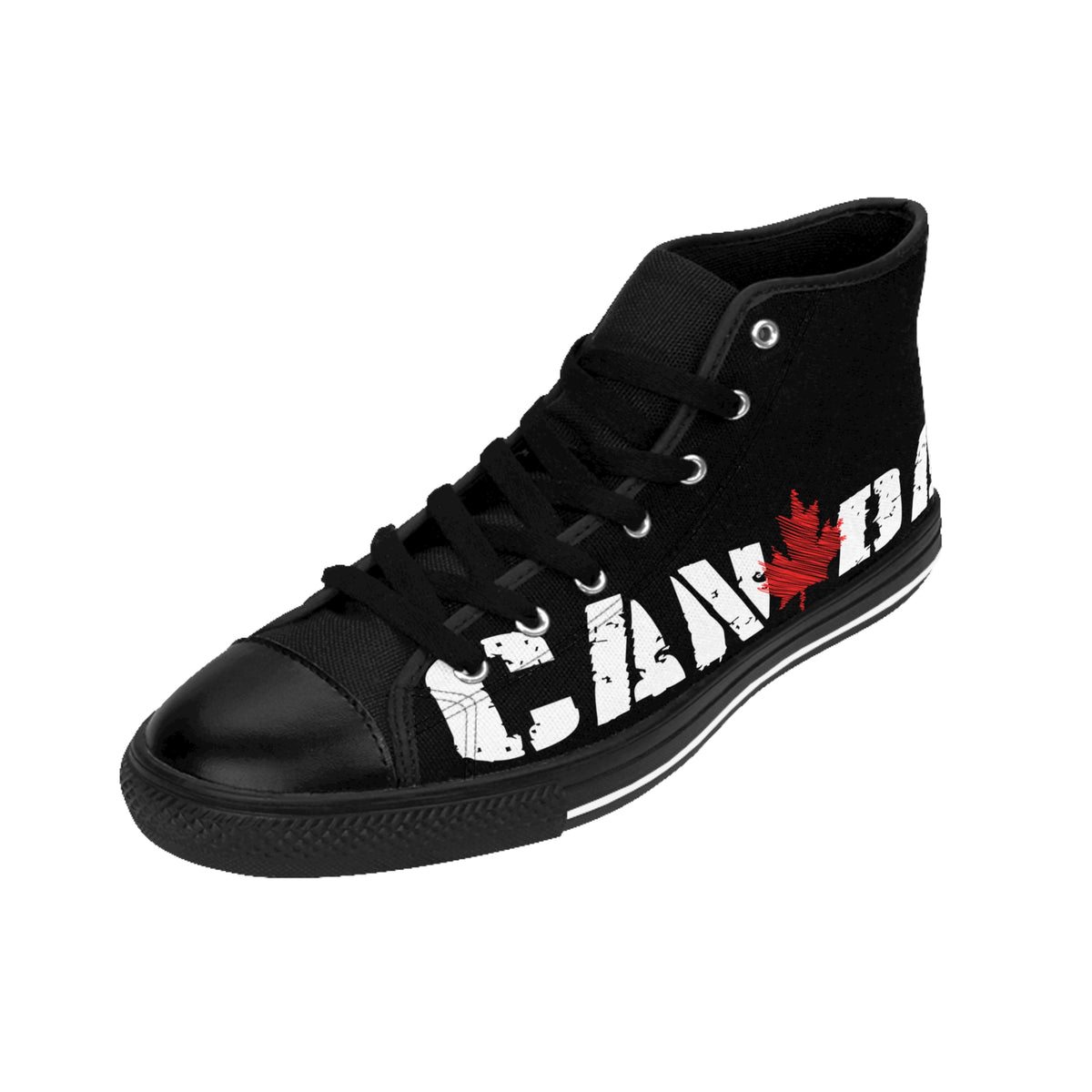Canada High-Top Sneakers — Black Canvas with Distressed Maple Leaf