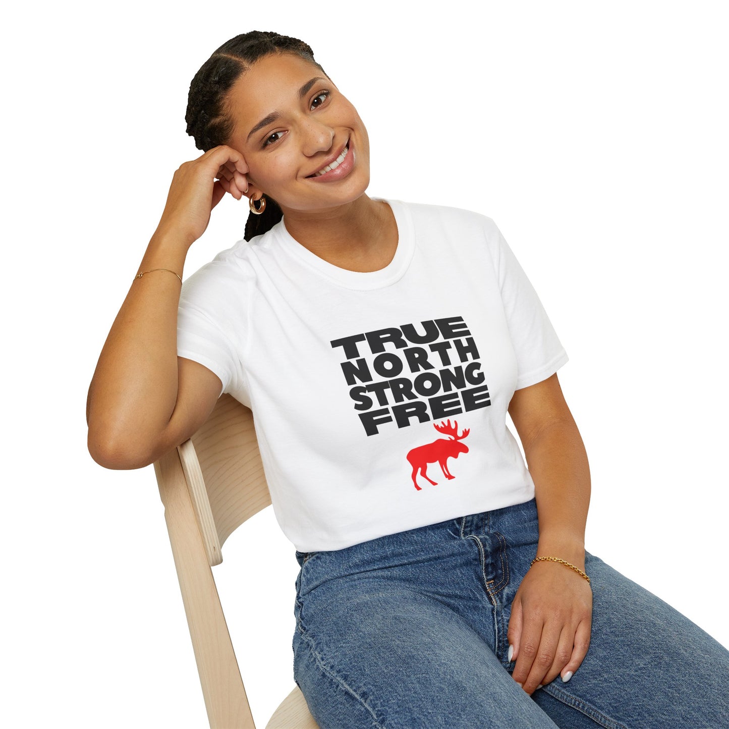 True North Strong Free Moose Graphic Softstyle T-Shirt Design