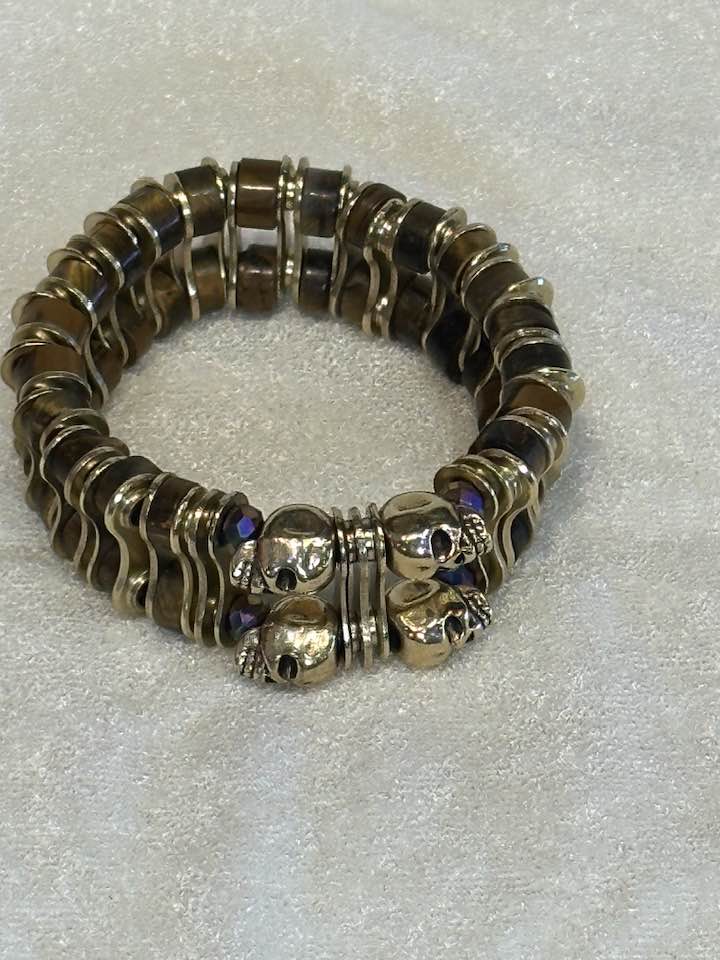 Bracelet: Tigereye Gold Chainplate Skull - Element Tri & Bicycle Works