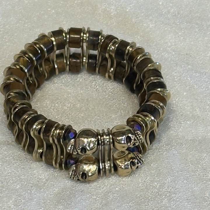 Bracelet: Tigereye Gold Chainplate Skull - Element Tri & Bicycle Works