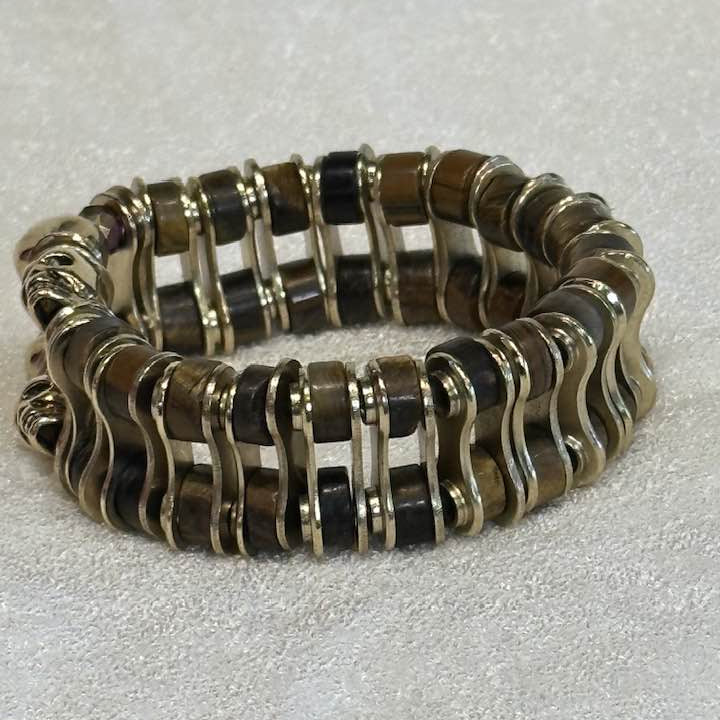 Bracelet: Tigereye Gold Chainplate Skull - Element Tri & Bicycle Works