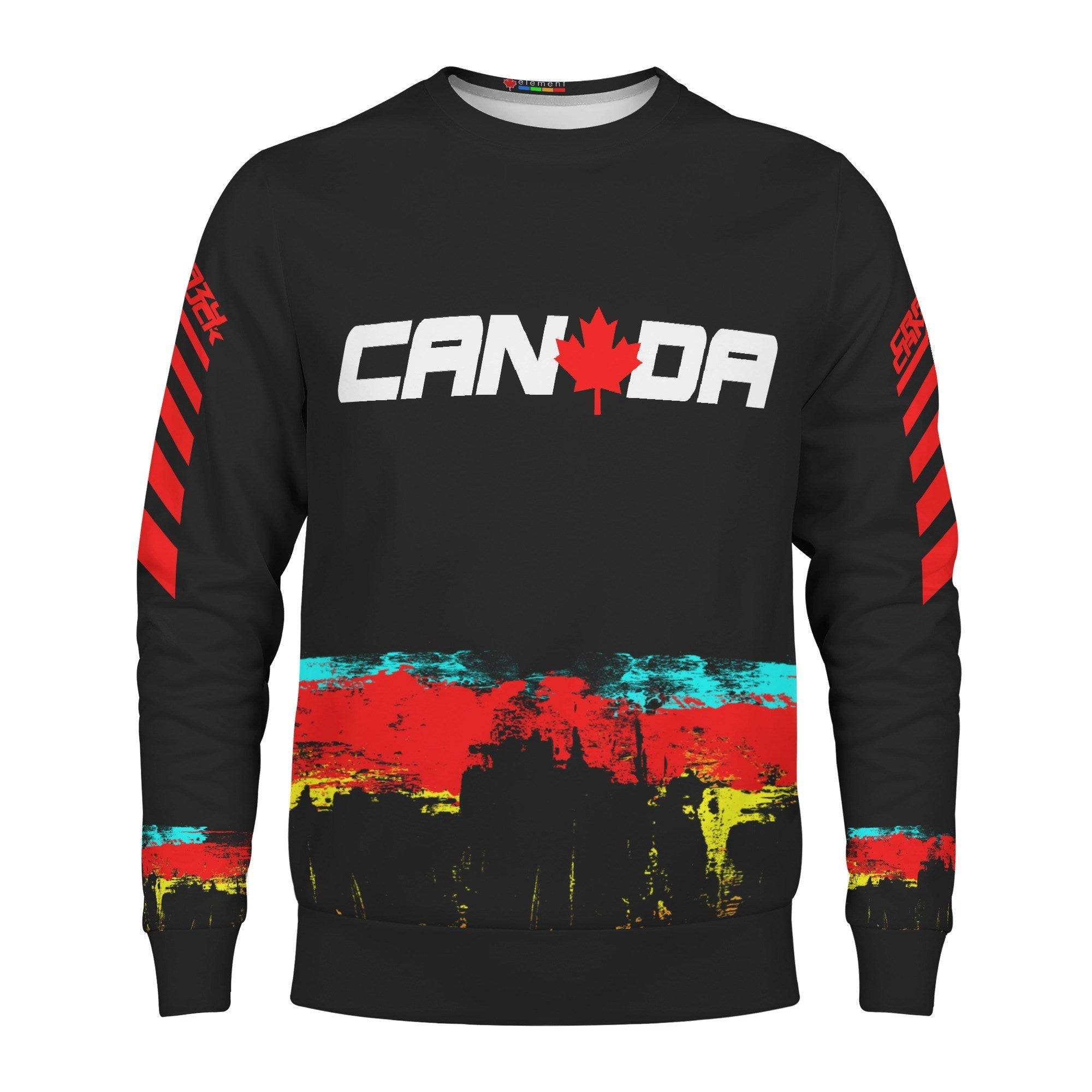 Crazy Canuck All Over Print Crew Neck Sweatshirt, Black - Element Tri & Bicycle Works