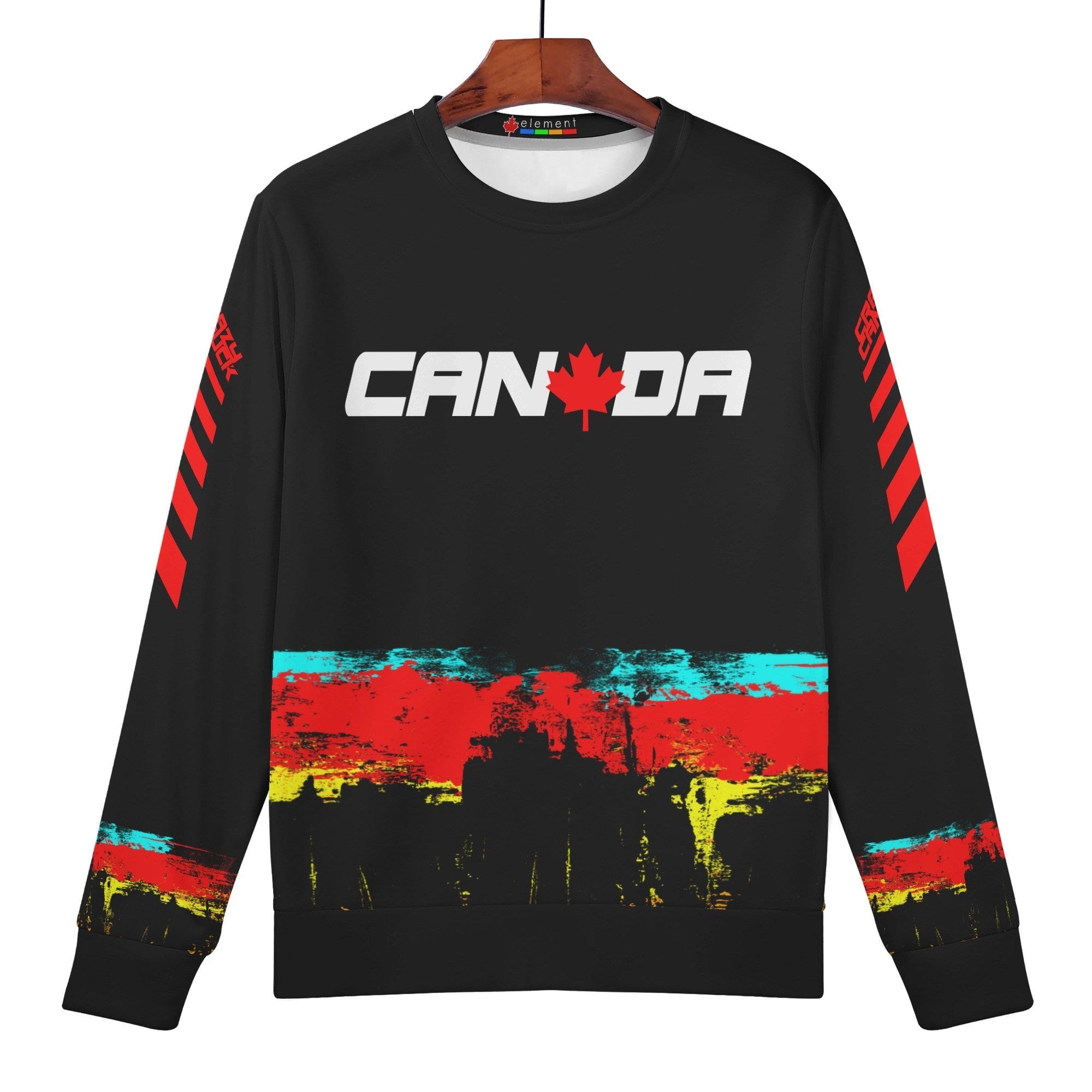Crazy Canuck All Over Print Crew Neck Sweatshirt, Black - Element Tri & Bicycle Works