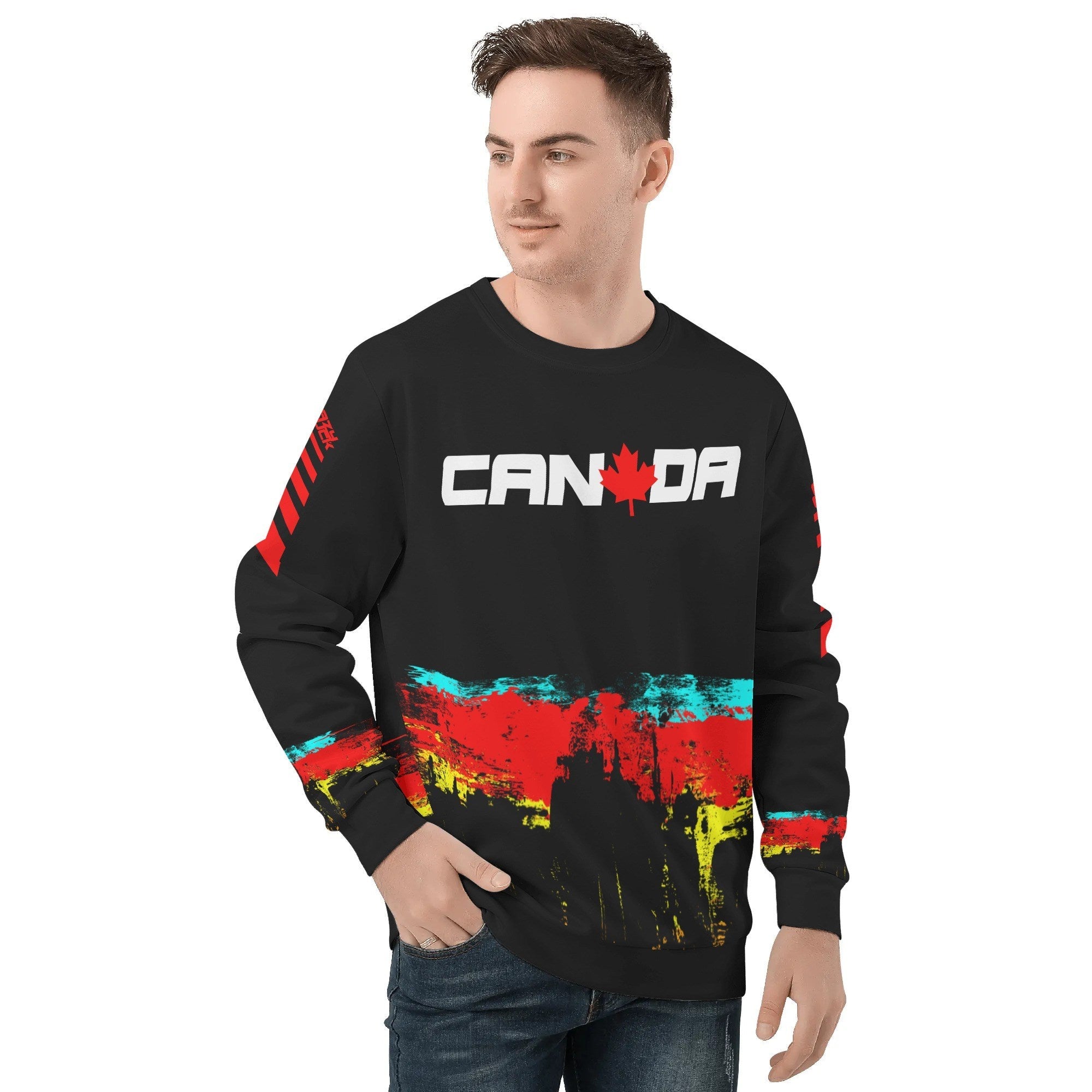 Crazy Canuck All Over Print Crew Neck Sweatshirt, Black - Element Tri & Bicycle Works