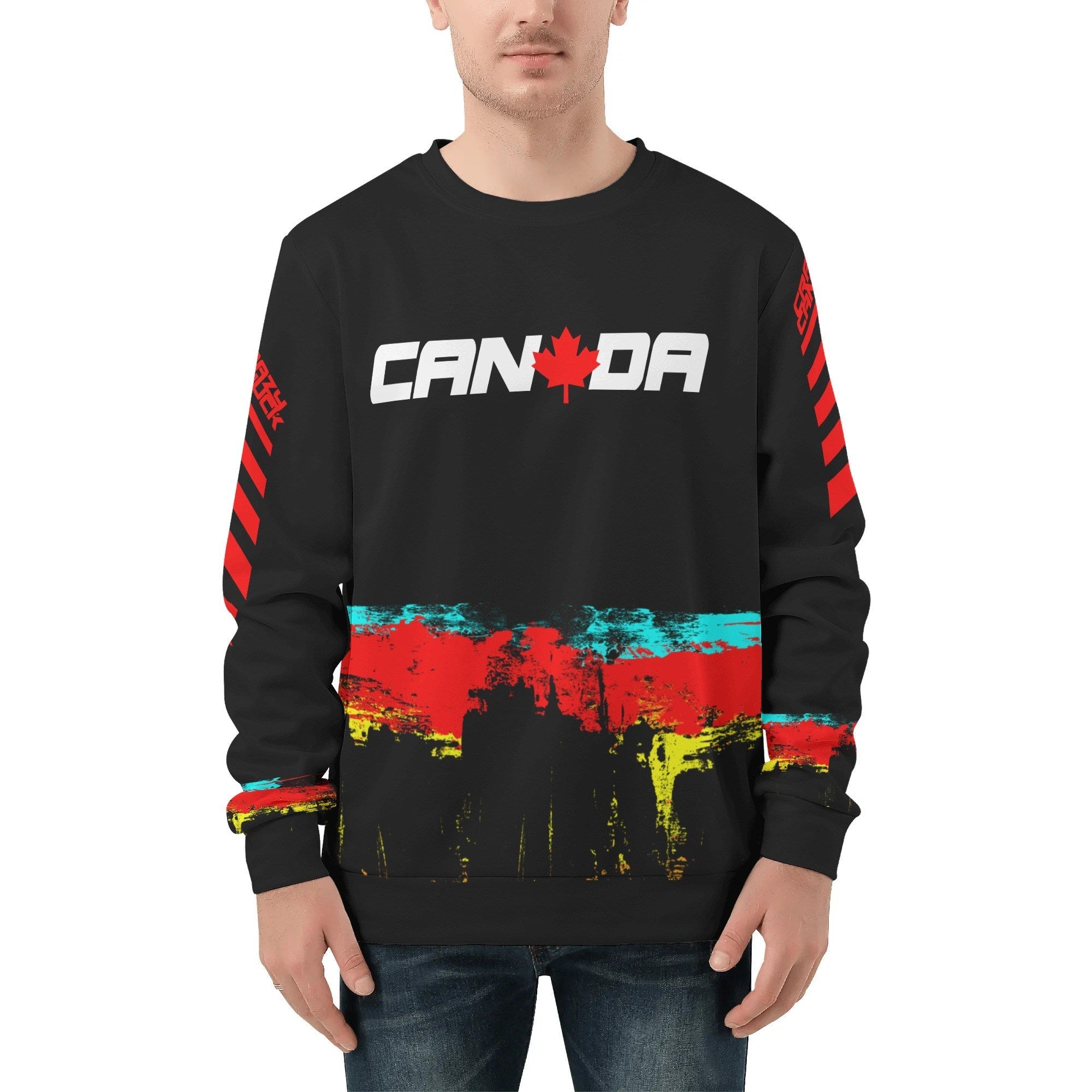 Crazy Canuck All Over Print Crew Neck Sweatshirt, Black - Element Tri & Bicycle Works