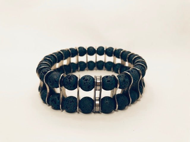 Double Strand Lava Bead Bracelet, 8mm, with accent bead - Element Tri & Bicycle Works