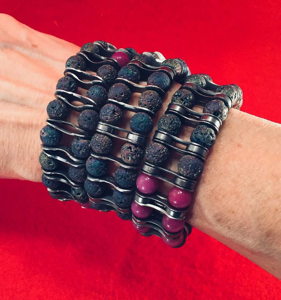 Double Strand Lava Bead Bracelet, 8mm, with accent bead - Element Tri & Bicycle Works