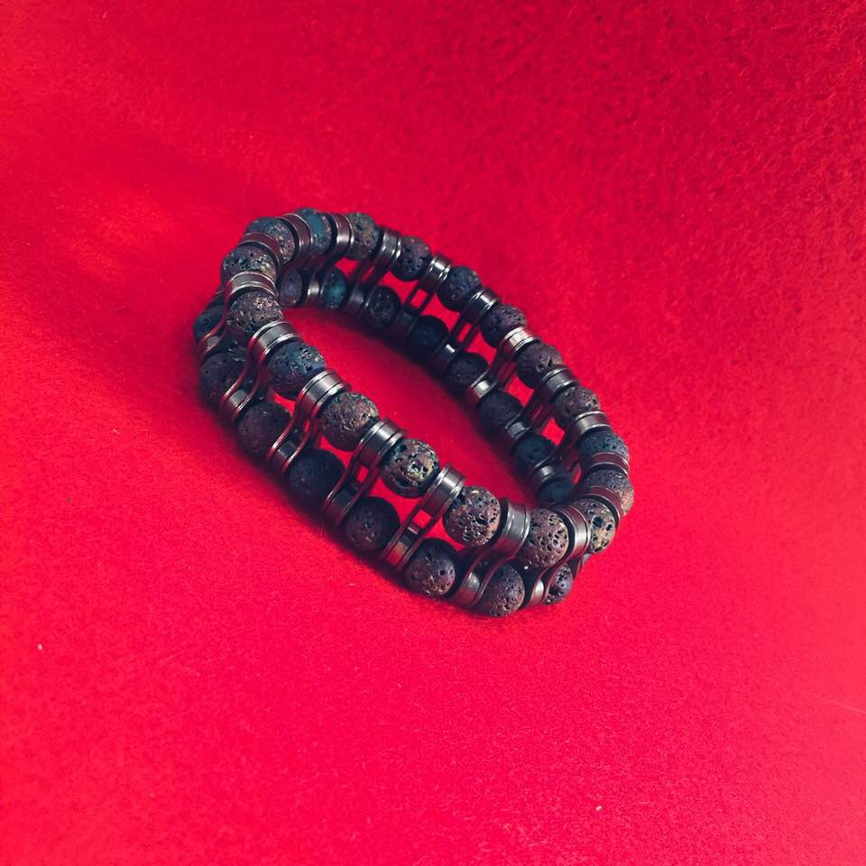 Double Strand Lava Bead Bracelet, 8mm, with accent bead - Element Tri & Bicycle Works