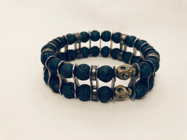Double Strand Lava Bead Bracelet, 8mm, with accent bead - Element Tri & Bicycle Works