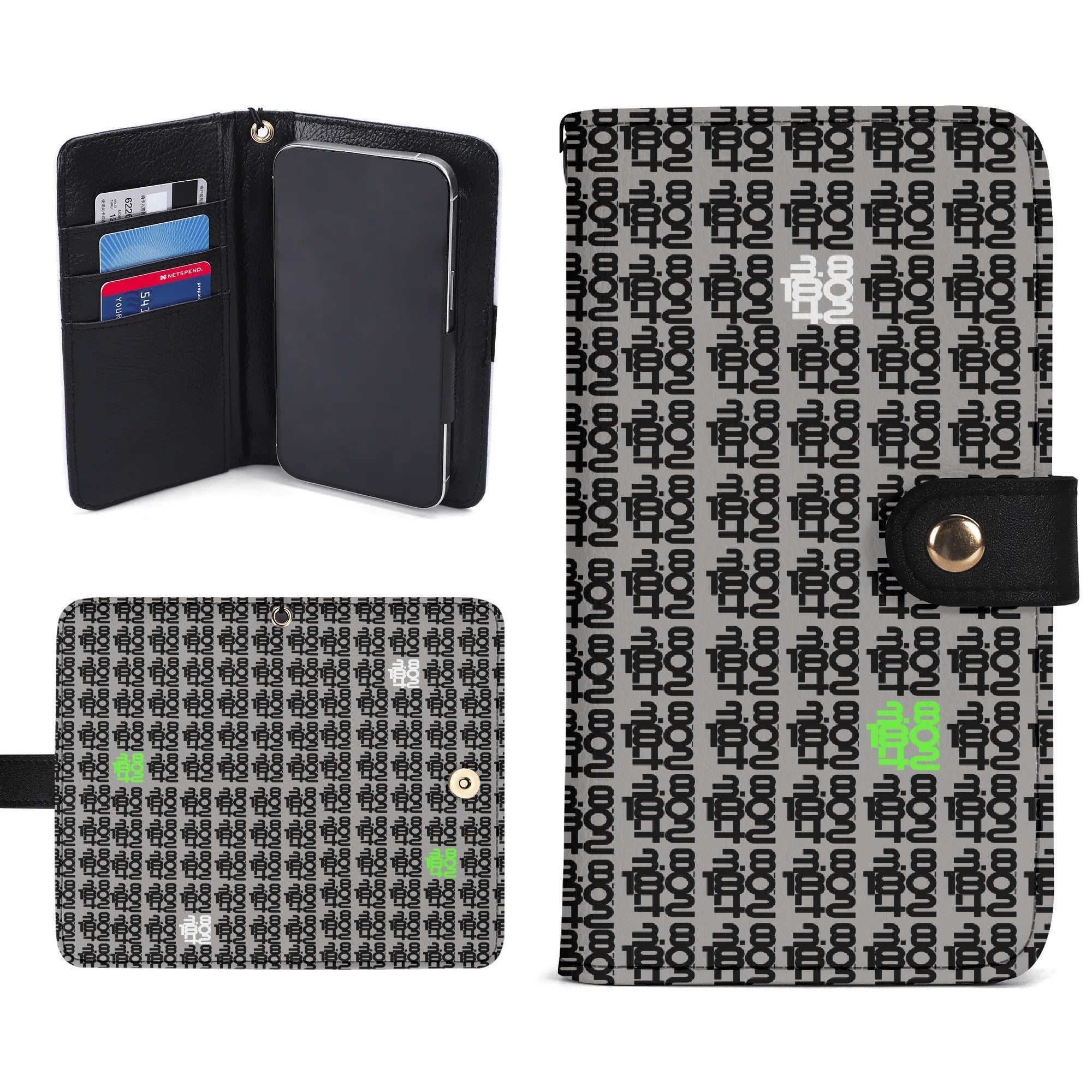 IronPlaid – PU Leather Flip Phone Wallet Case — Grey - Black, Black Interior - Element Tri & Bicycle Works