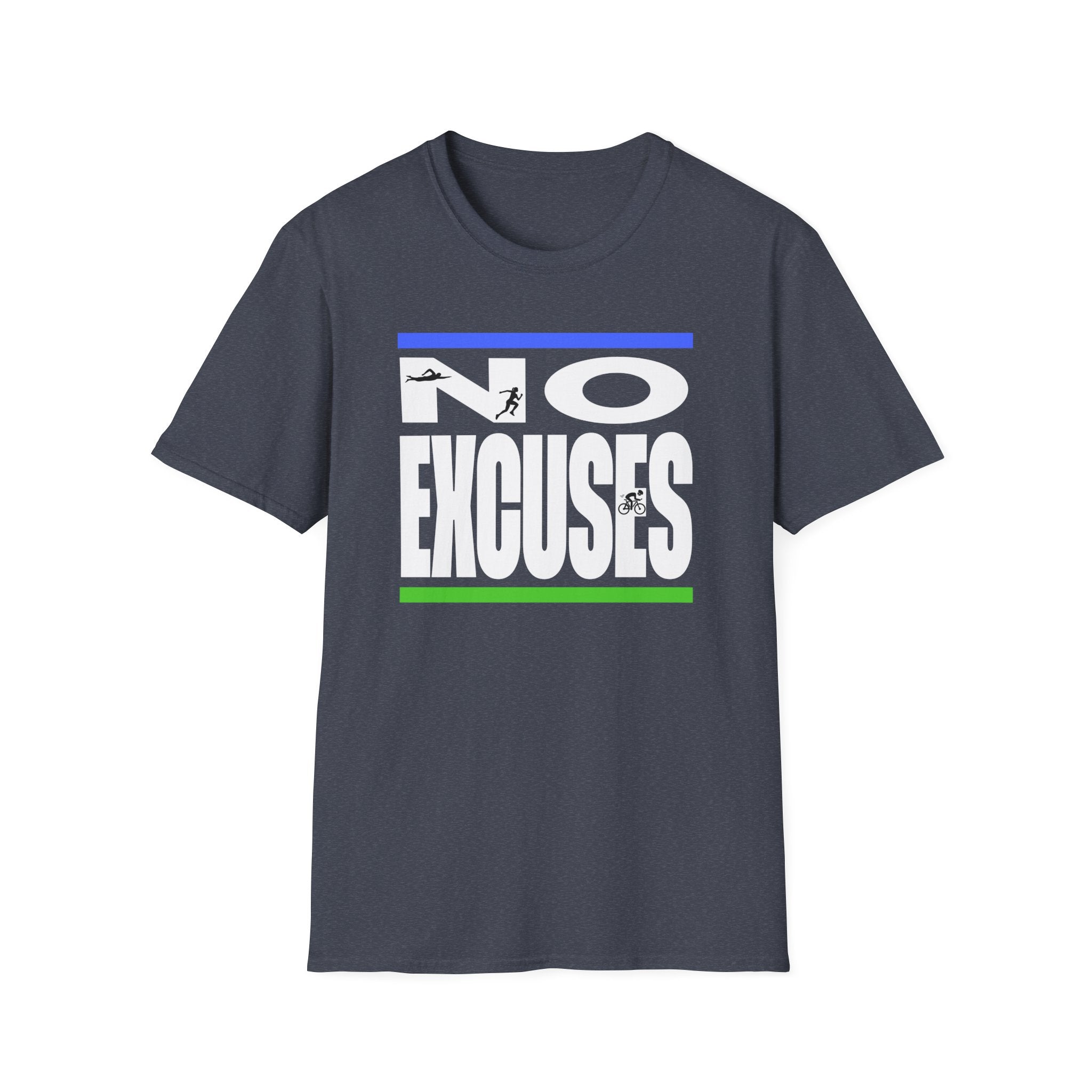 No Excuses Triathlon Lifestyle Tee Blue & Green Unisex Softstyle T-Shirt - Element Tri & Bicycle Works