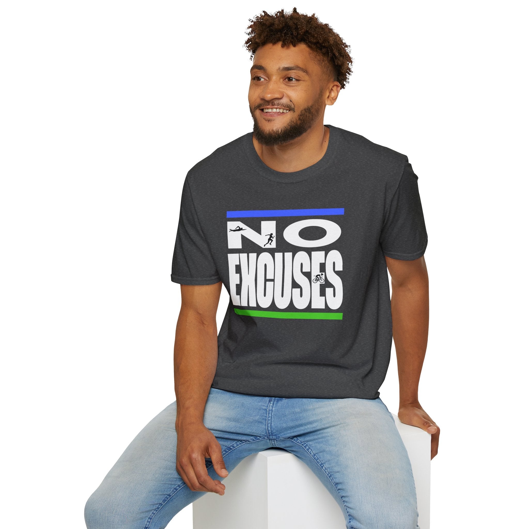 No Excuses Triathlon Lifestyle Tee Blue & Green Unisex Softstyle T-Shirt - Element Tri & Bicycle Works