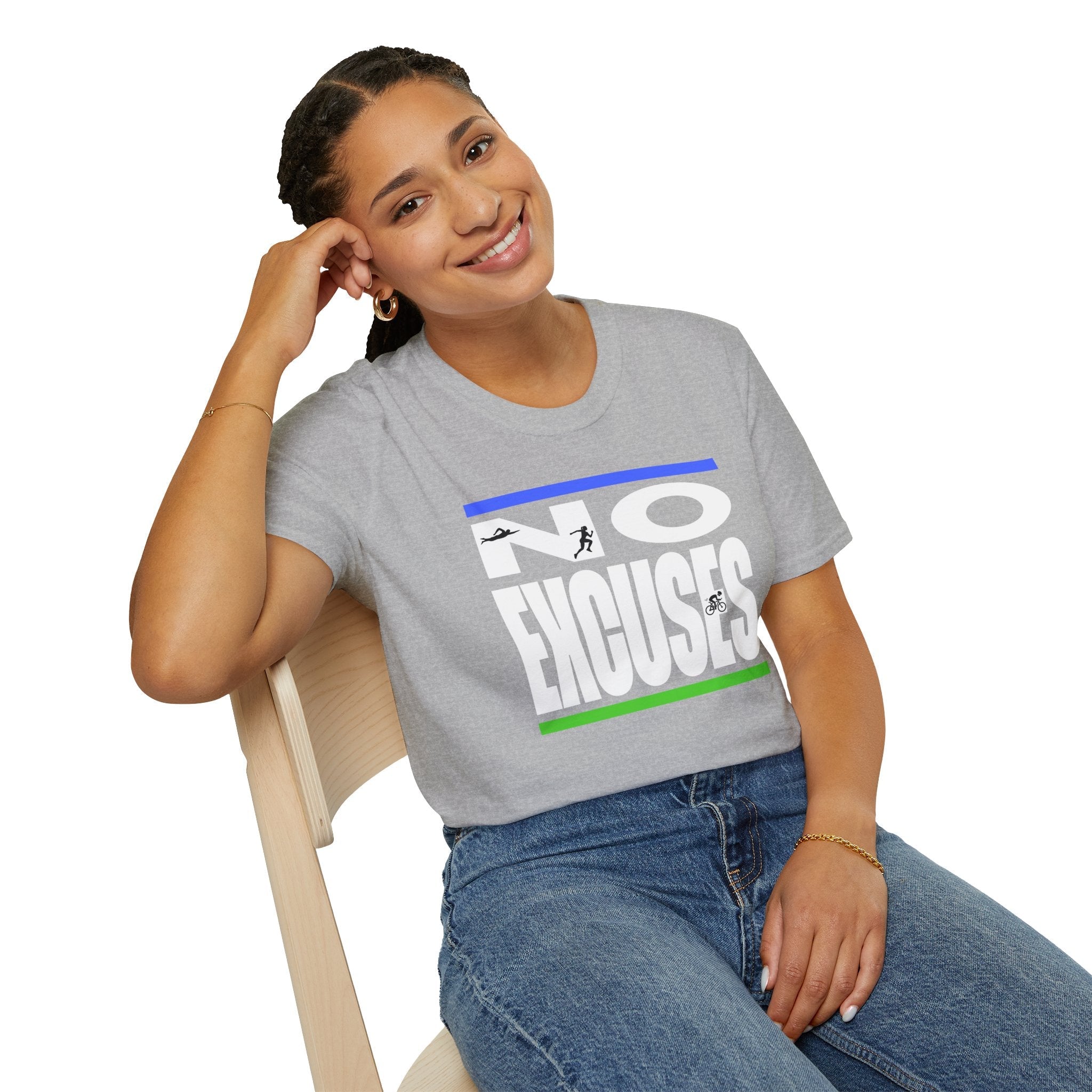 No Excuses Triathlon Lifestyle Tee Blue & Green Unisex Softstyle T-Shirt - Element Tri & Bicycle Works
