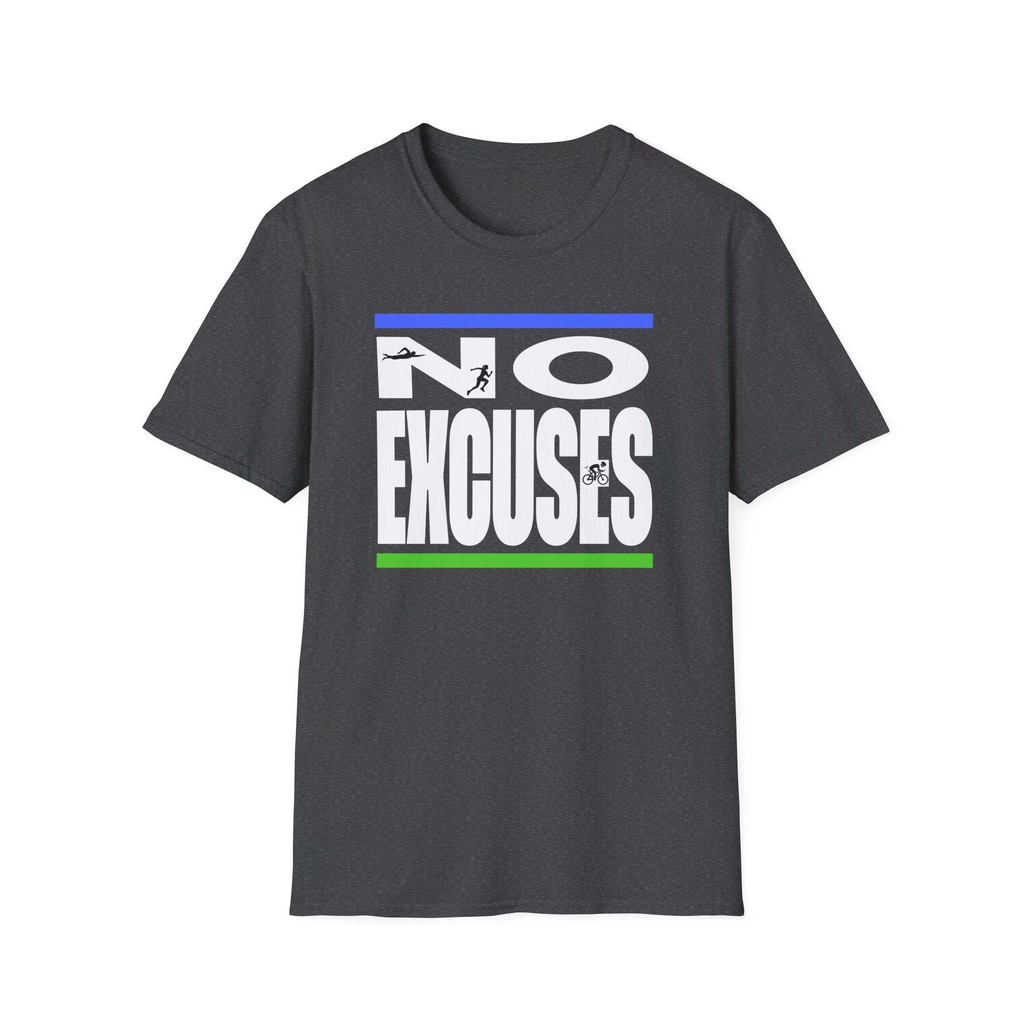 No Excuses Triathlon Lifestyle Tee Blue & Green Unisex Softstyle T-Shirt - Element Tri & Bicycle Works