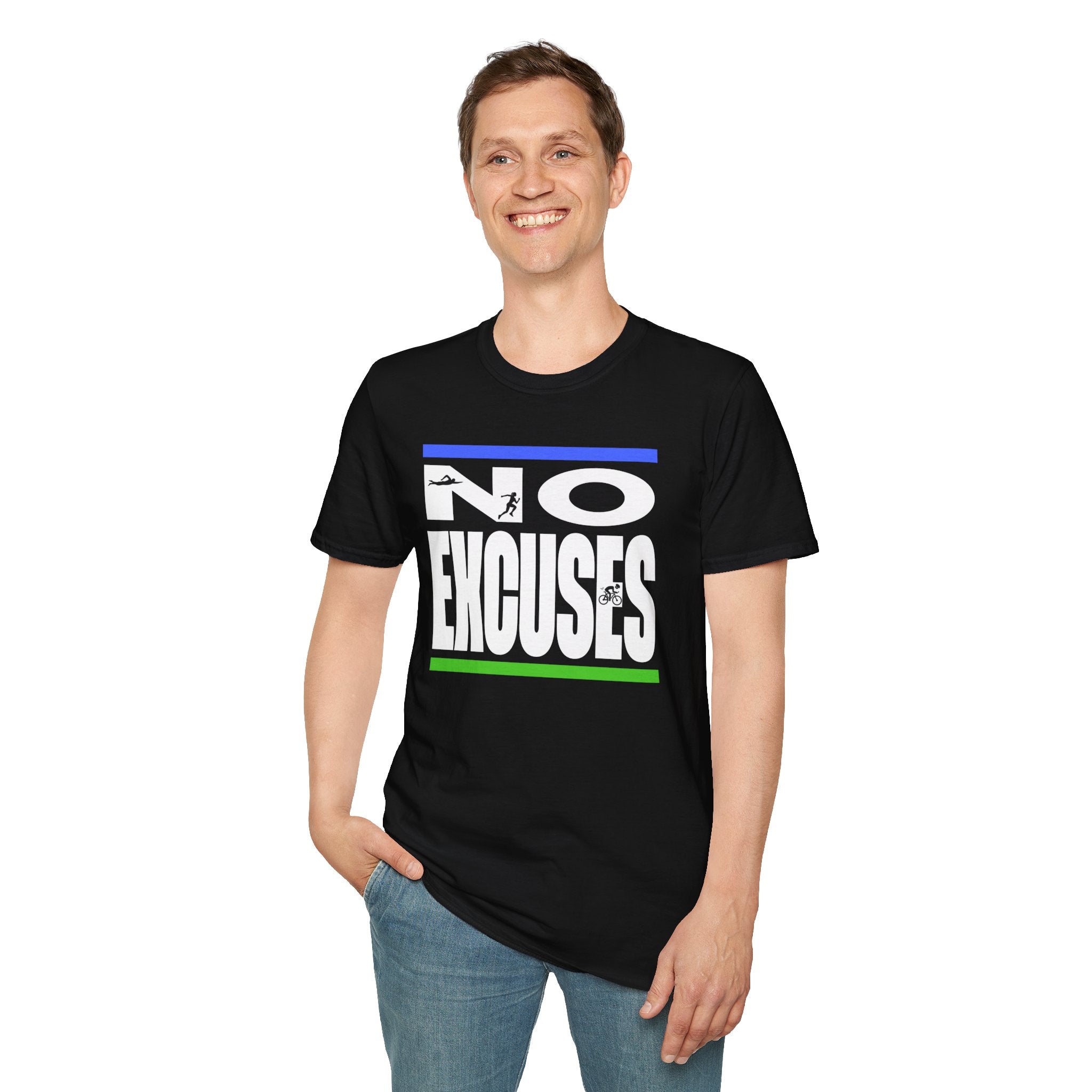 No Excuses Triathlon Lifestyle Tee Blue & Green Unisex Softstyle T-Shirt - Element Tri & Bicycle Works