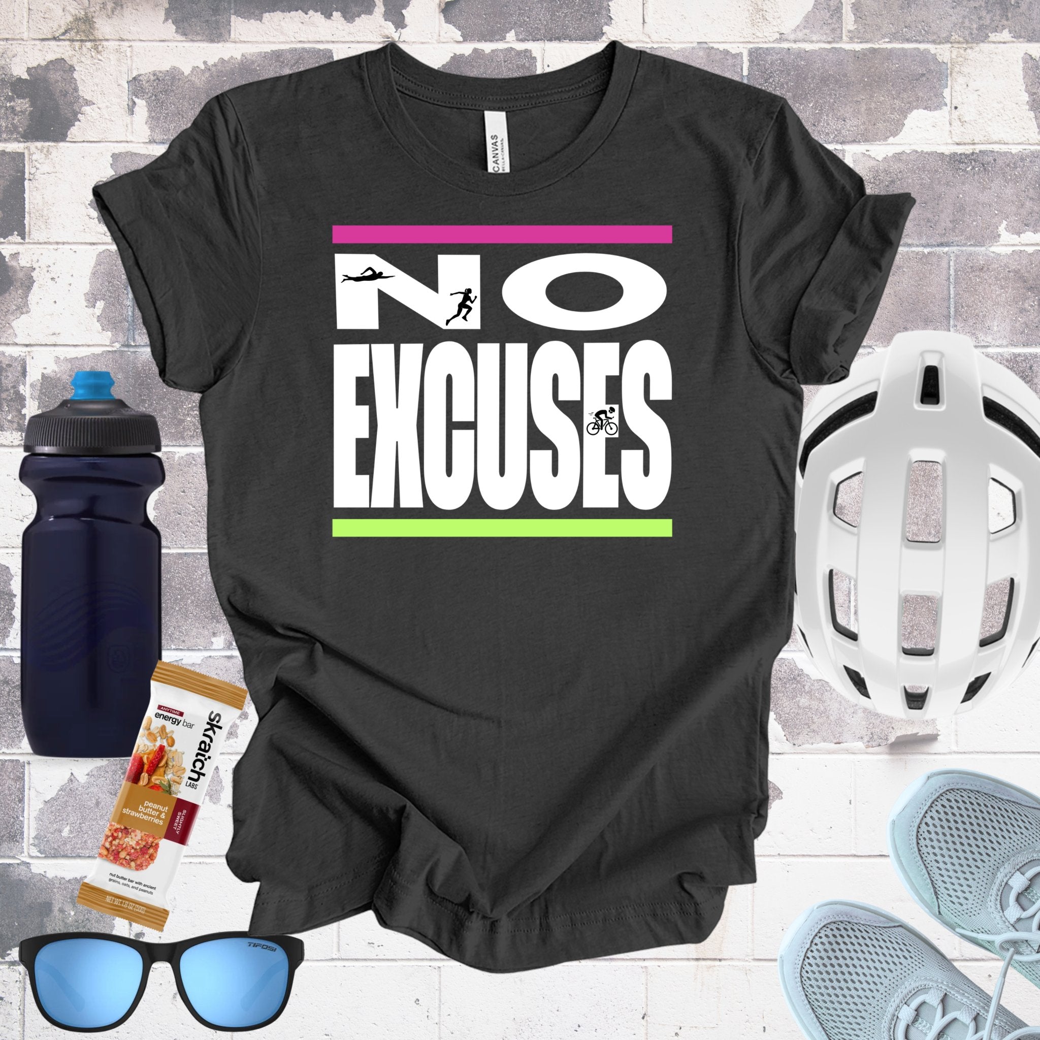 No Excuses Triathlon Tee With Pink & Lime Accent - Element Tri & Bicycle Works