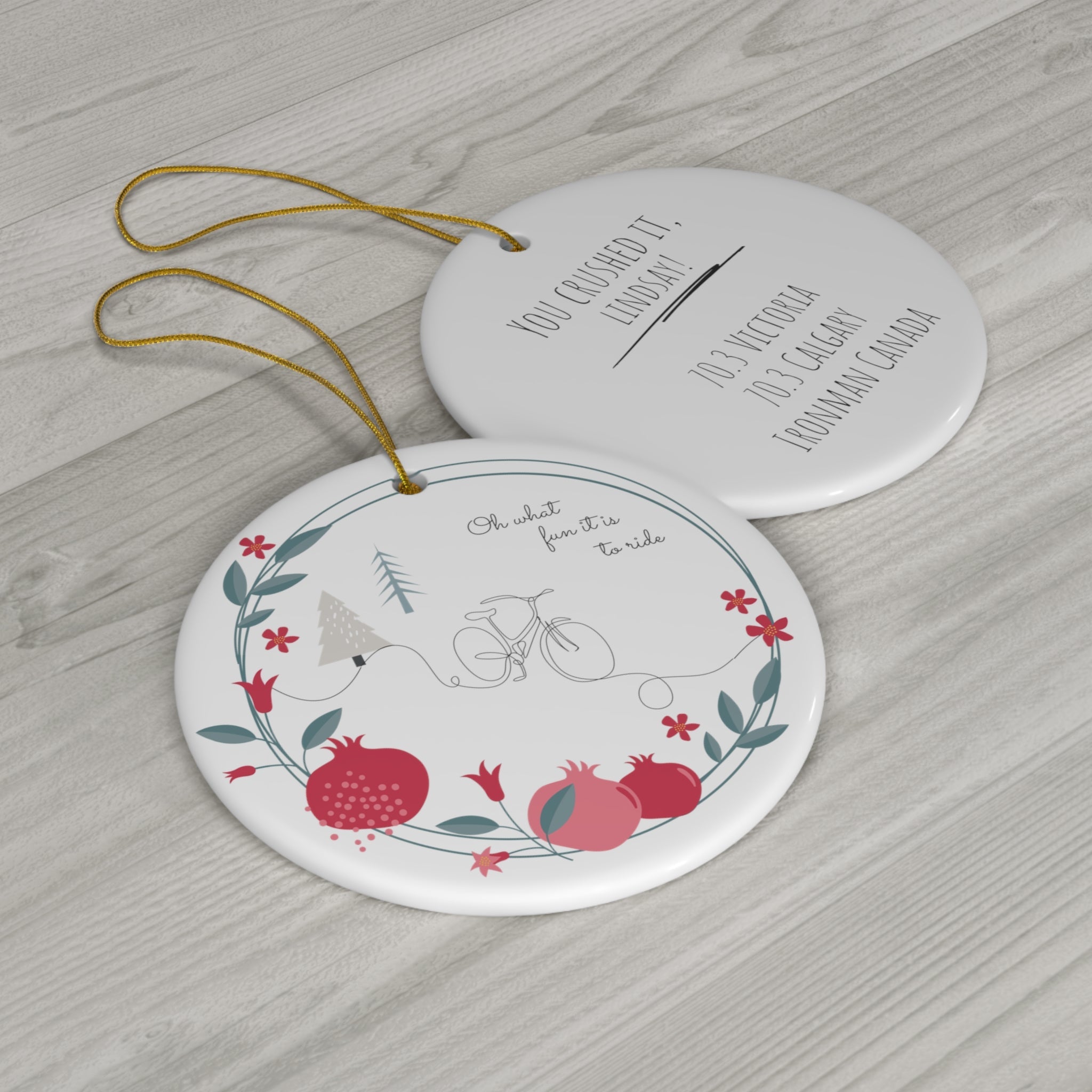 Personalized Bicycle Christmas Ornament Line Art Bicycle with Garland, Personalized - Element Tri & Bicycle Works