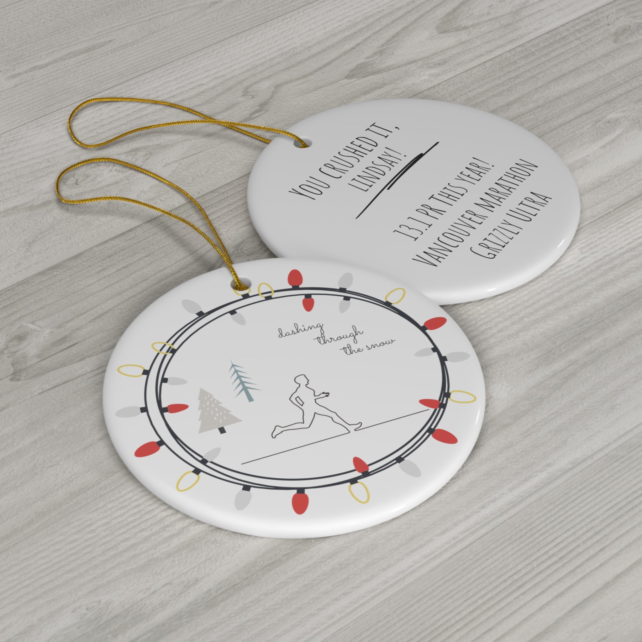 Personalized Christmas Ornament Line Art with Running Man, with Lights - Element Tri & Bicycle Works