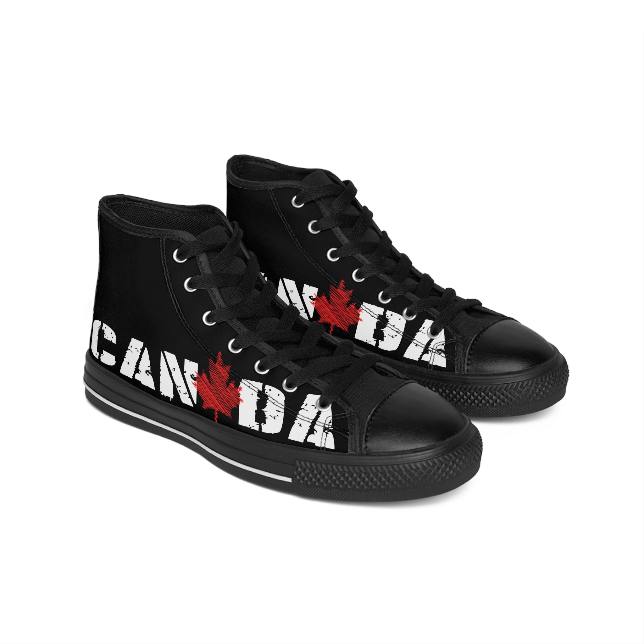 Canada High-Top Sneakers — Black Canvas with Distressed Maple Leaf