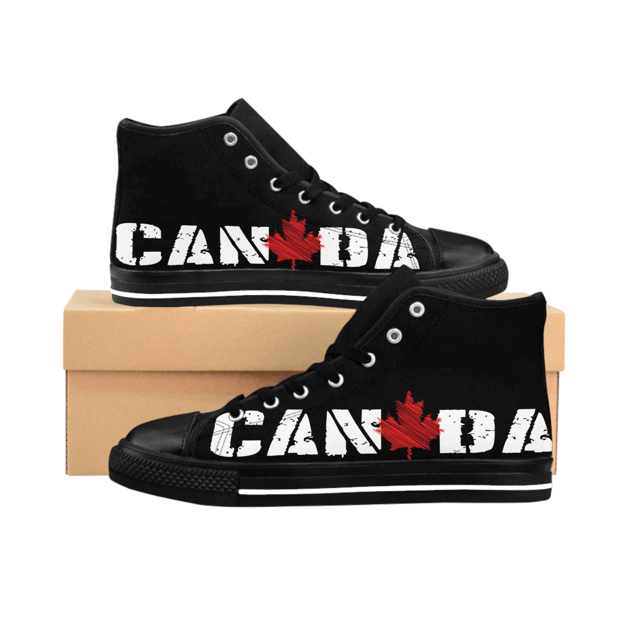 Canada High-Top Sneakers — Black Canvas with Distressed Maple Leaf