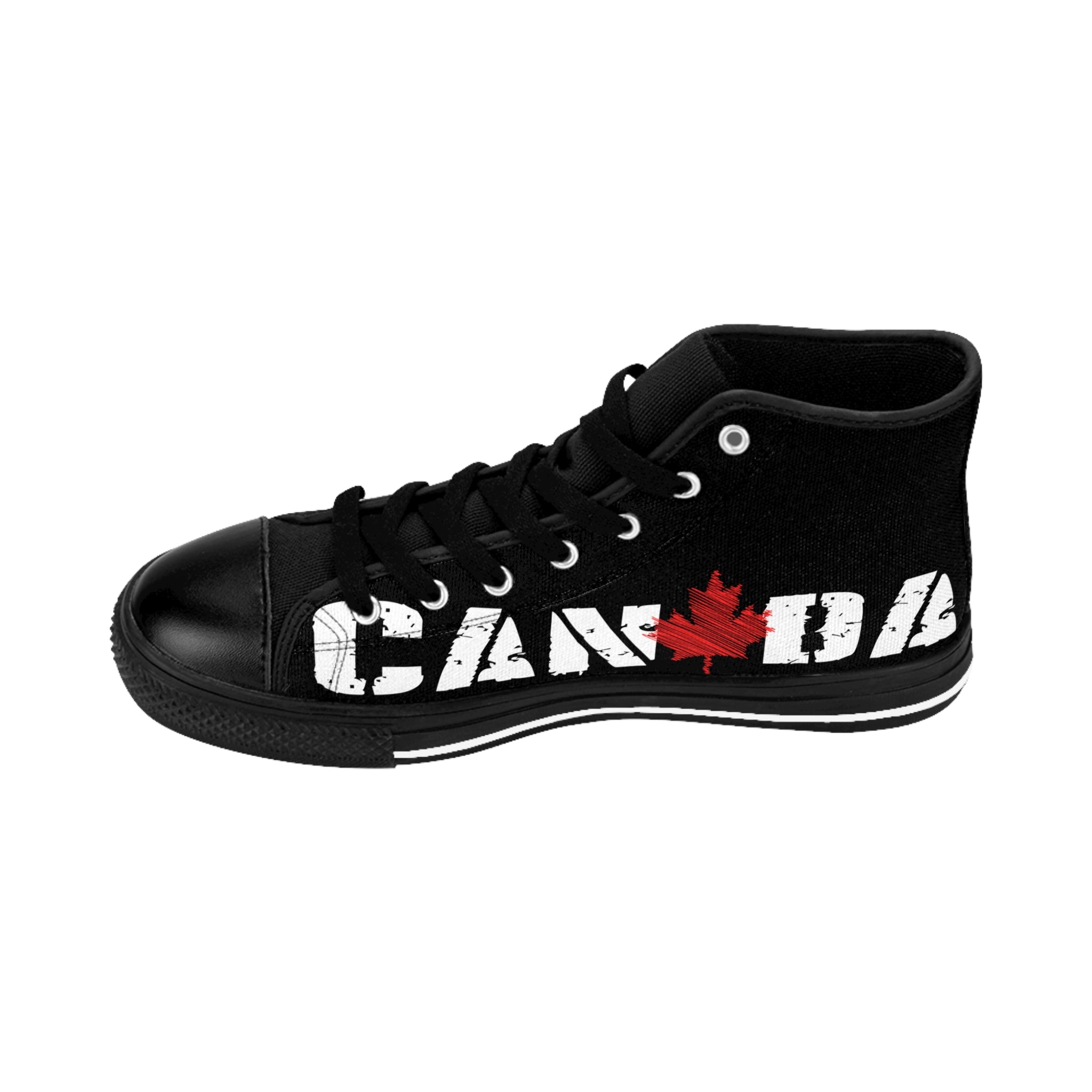 Canada High-Top Sneakers — Black Canvas with Distressed Maple Leaf