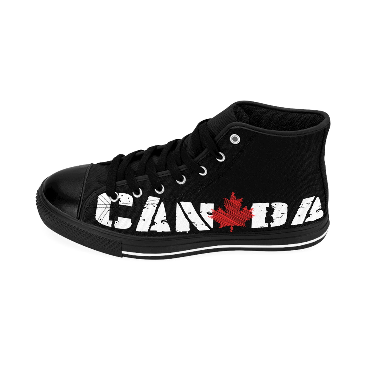 Canada High-Top Sneakers — Black Canvas with Distressed Maple Leaf