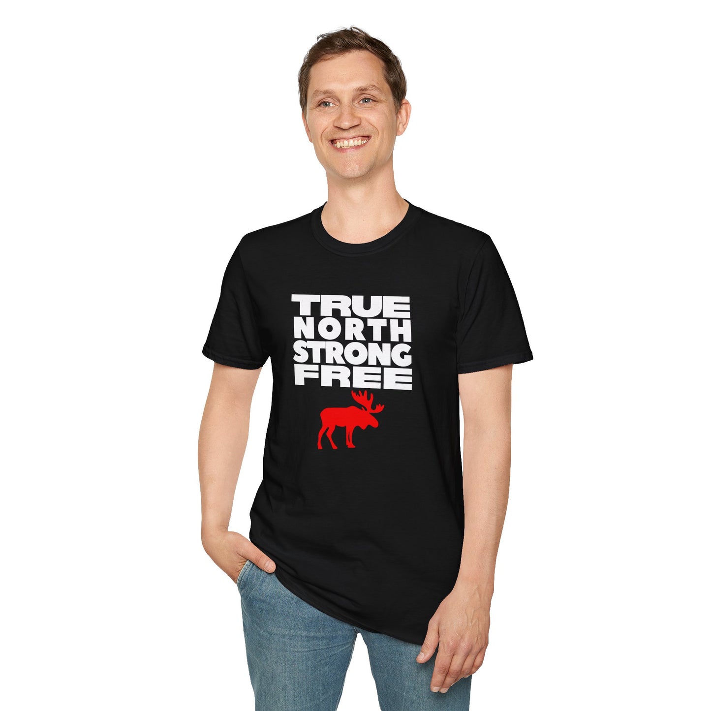 True North Strong Free Moose Graphic Softstyle T-Shirt Design