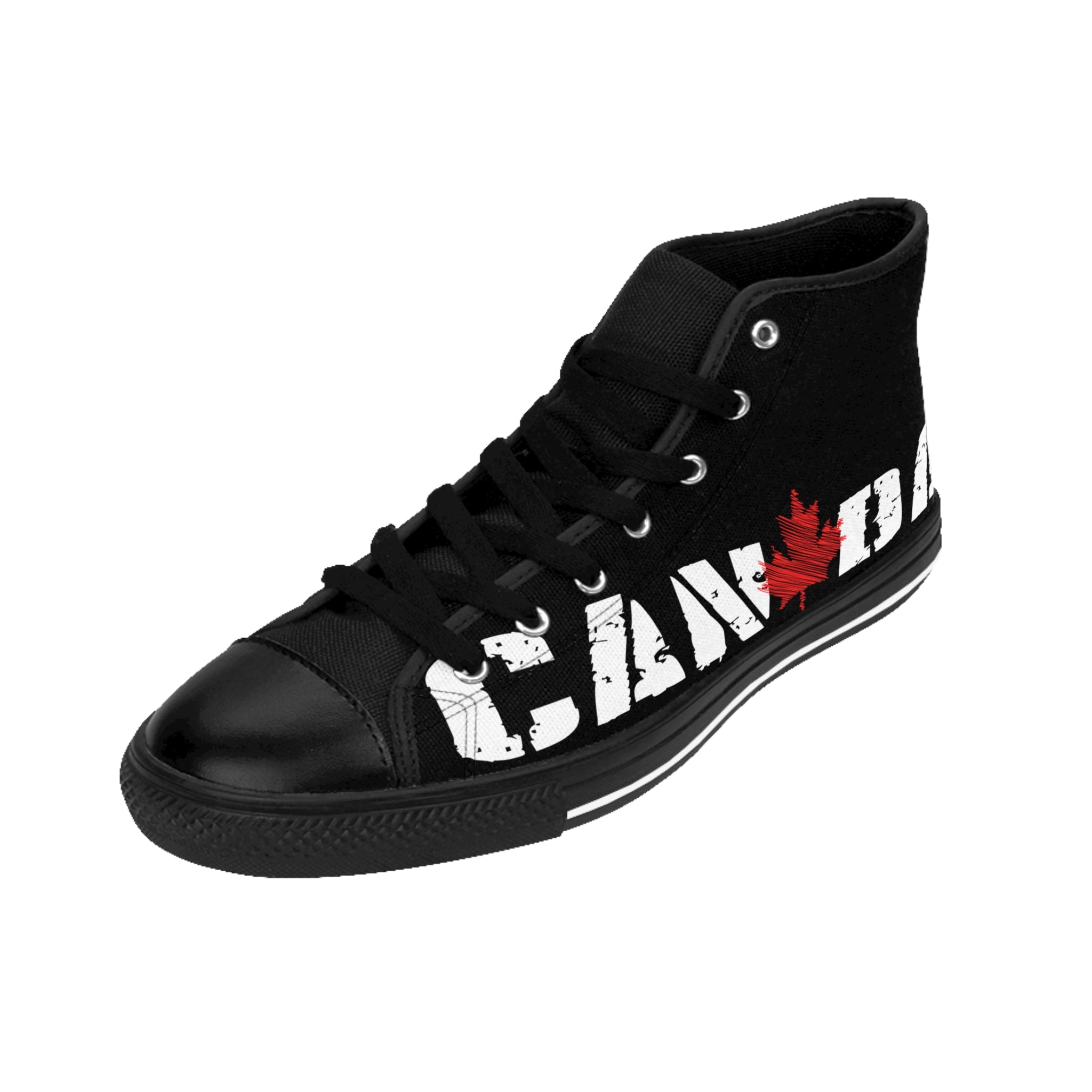 Canada High-Top Sneakers — Black Canvas with Distressed Maple Leaf