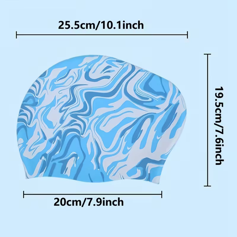 Silicone Long Hair Swim Cap – Ponytail-Friendly, Blue Ripple & Purple Ripple