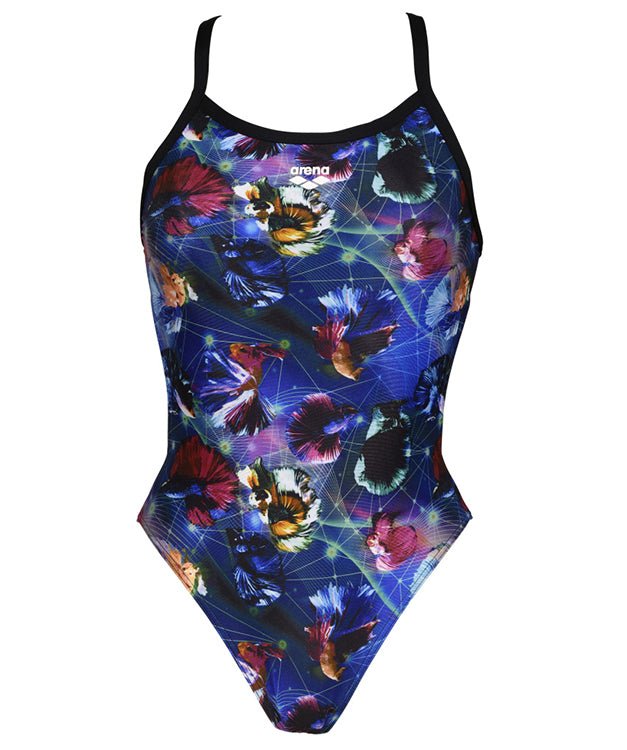 Arena Women's 1-Piece Swimsuit, Challenge Back, Multi & Black Koi Print - Element Tri & Bicycle Works