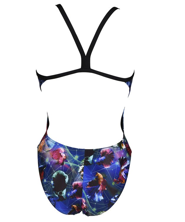 Arena Women's 1-Piece Swimsuit, Challenge Back, Multi & Black Koi Print - Element Tri & Bicycle Works