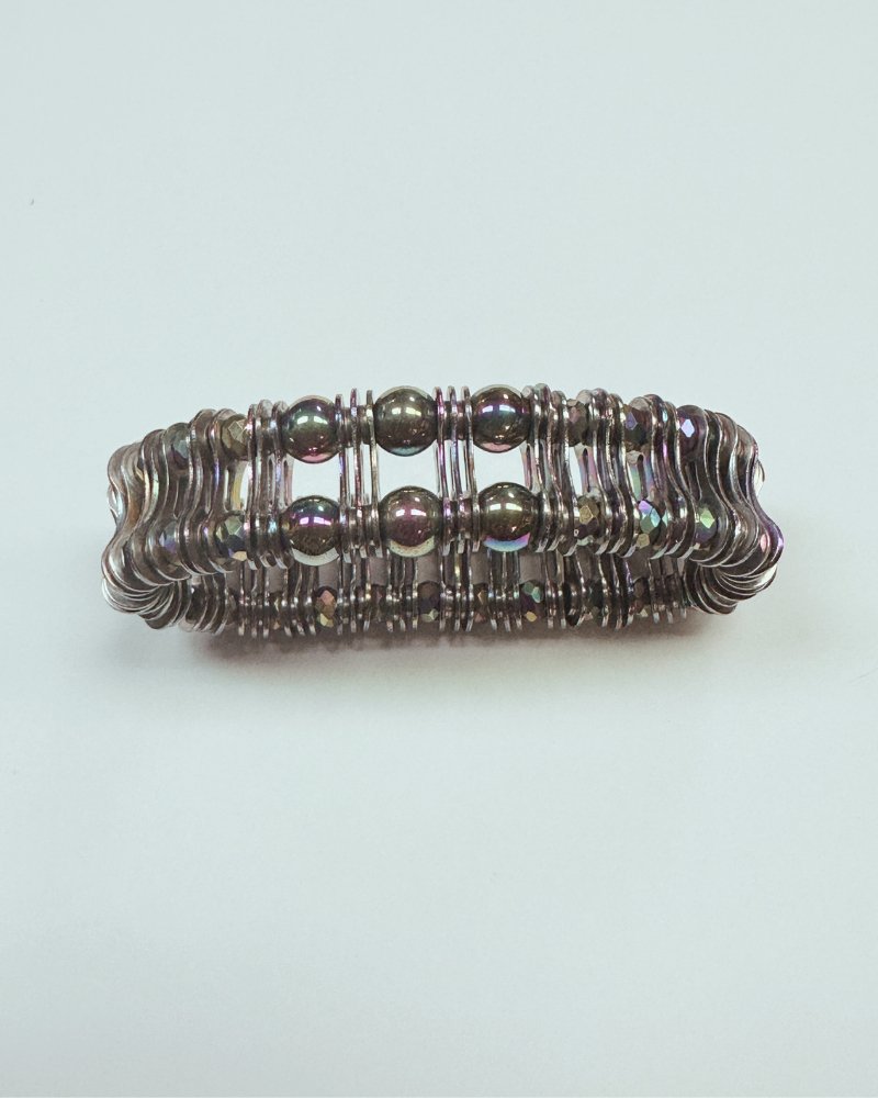 Bracelet: Round & Faceted Oilslick Beads & Chainplate - Element Tri & Bicycle Works