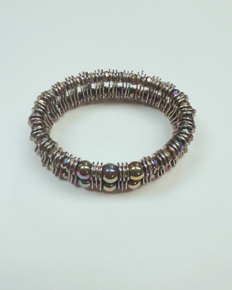 Bracelet: Round & Faceted Oilslick Beads & Chainplate - Element Tri & Bicycle Works