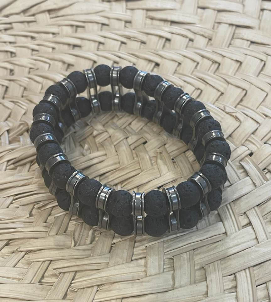 Classic Double Strand 10m Lava Bead Chain Link Bracelet - Element Tri & Bicycle Works