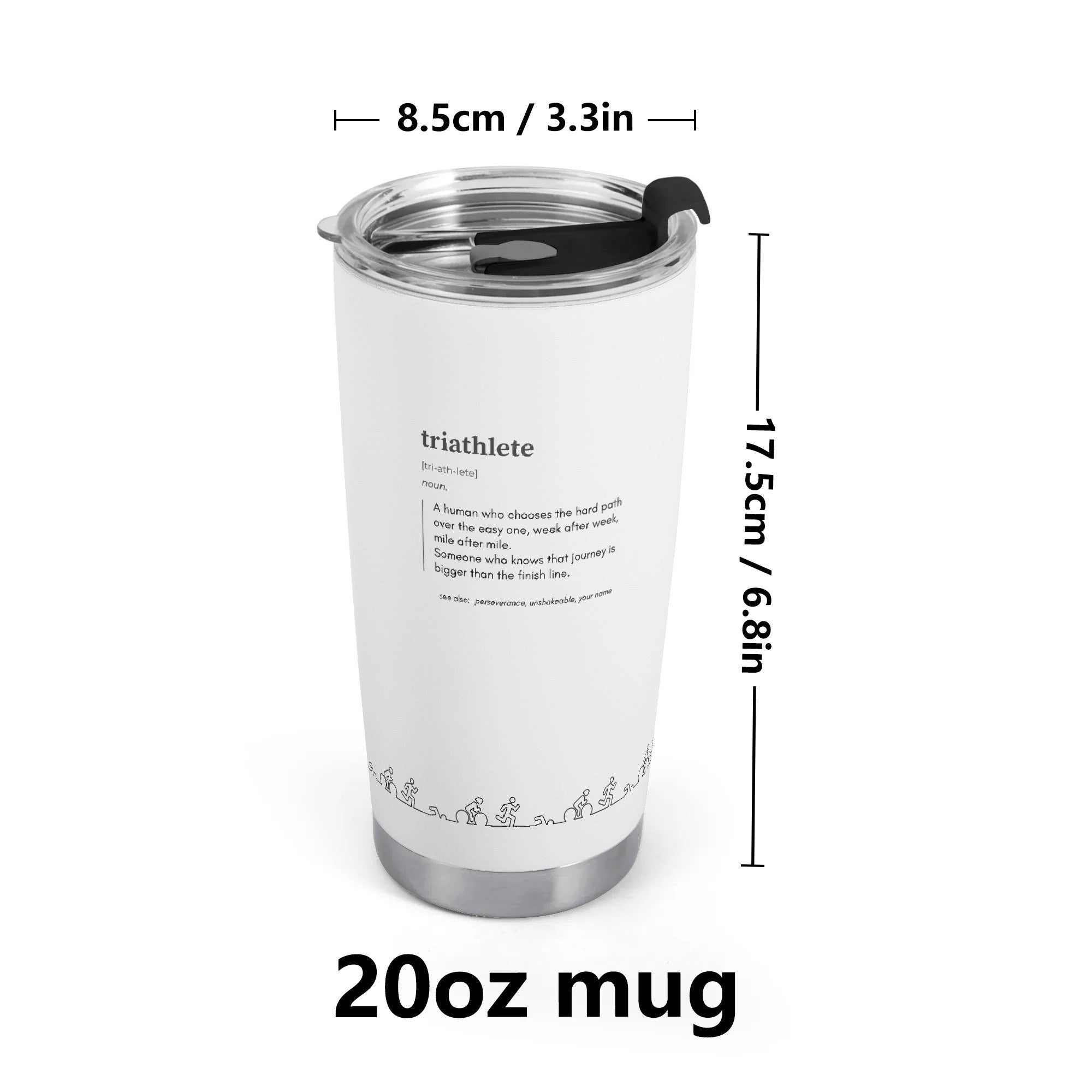 Custom Triathlete Definition Travel Mug – Stainless Steel 20oz / 600ml, Personalized Name Option - Element Tri & Bicycle Works
