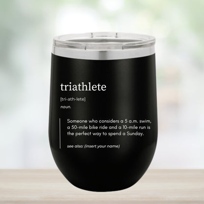 Custom Triathlete Wine Tumbler - Perfect Gift for Any Occasion - Dark Colour Version - Element Tri & Bicycle Works