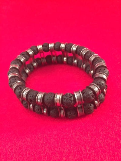 Double Strand Lava Bead Bracelet, 8mm, with accent bead - Element Tri & Bicycle Works