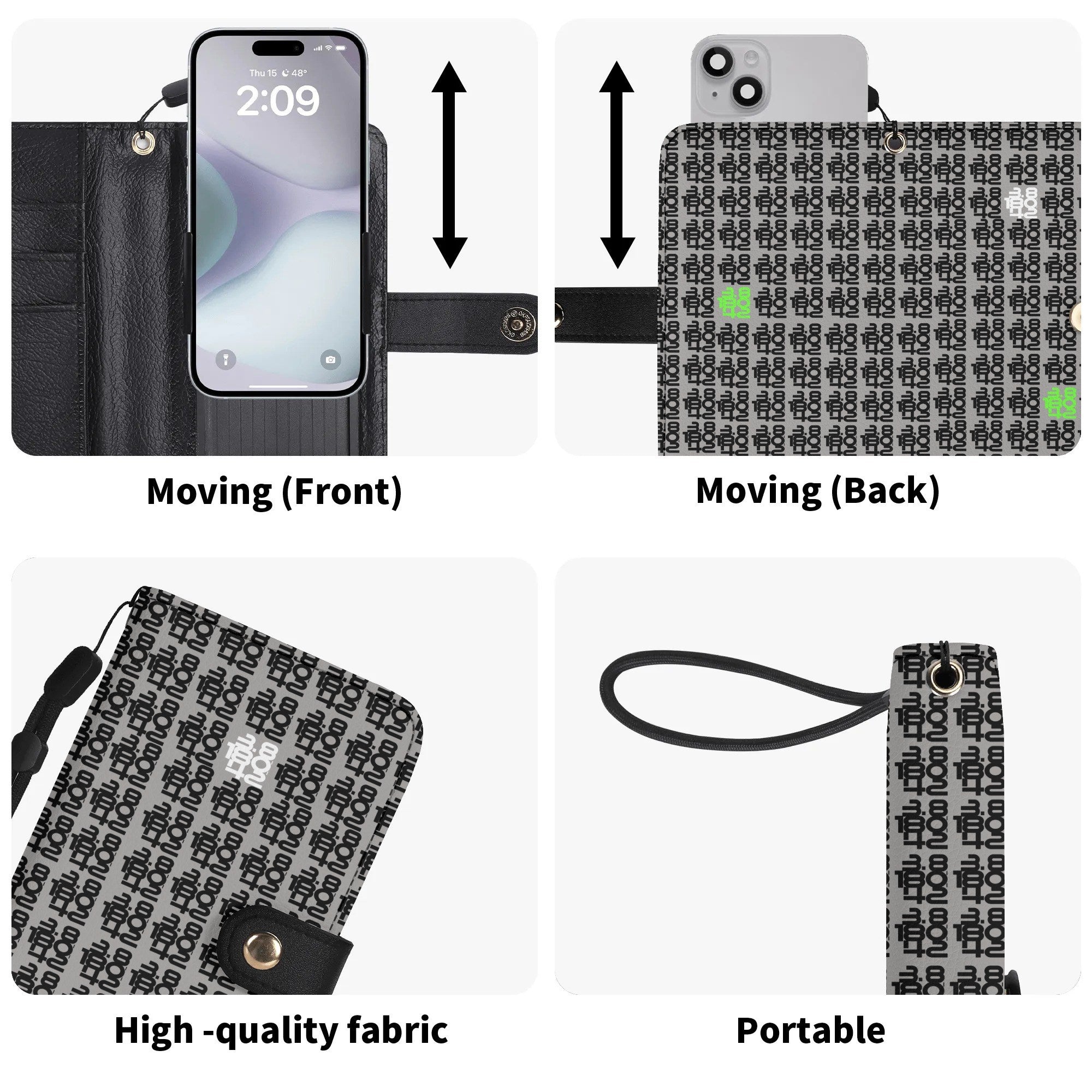 IronPlaid – PU Leather Flip Phone Wallet Case — Grey - Black, Black Interior - Element Tri & Bicycle Works