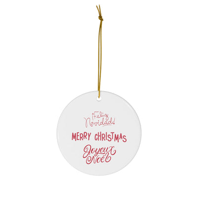 Merry Xmas Bilingual Christmas Ornament for Cyclist or Triathlete 'What Fun It Is To Ride' Merry Christmas in Three Languages - Element Tri & Bicycle Works