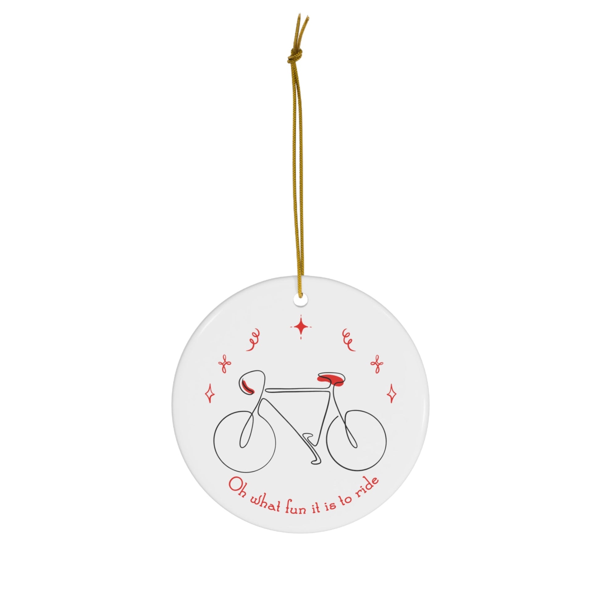 Merry Xmas Bilingual Christmas Ornament for Cyclist or Triathlete 'What Fun It Is To Ride' Merry Christmas in Three Languages - Element Tri & Bicycle Works