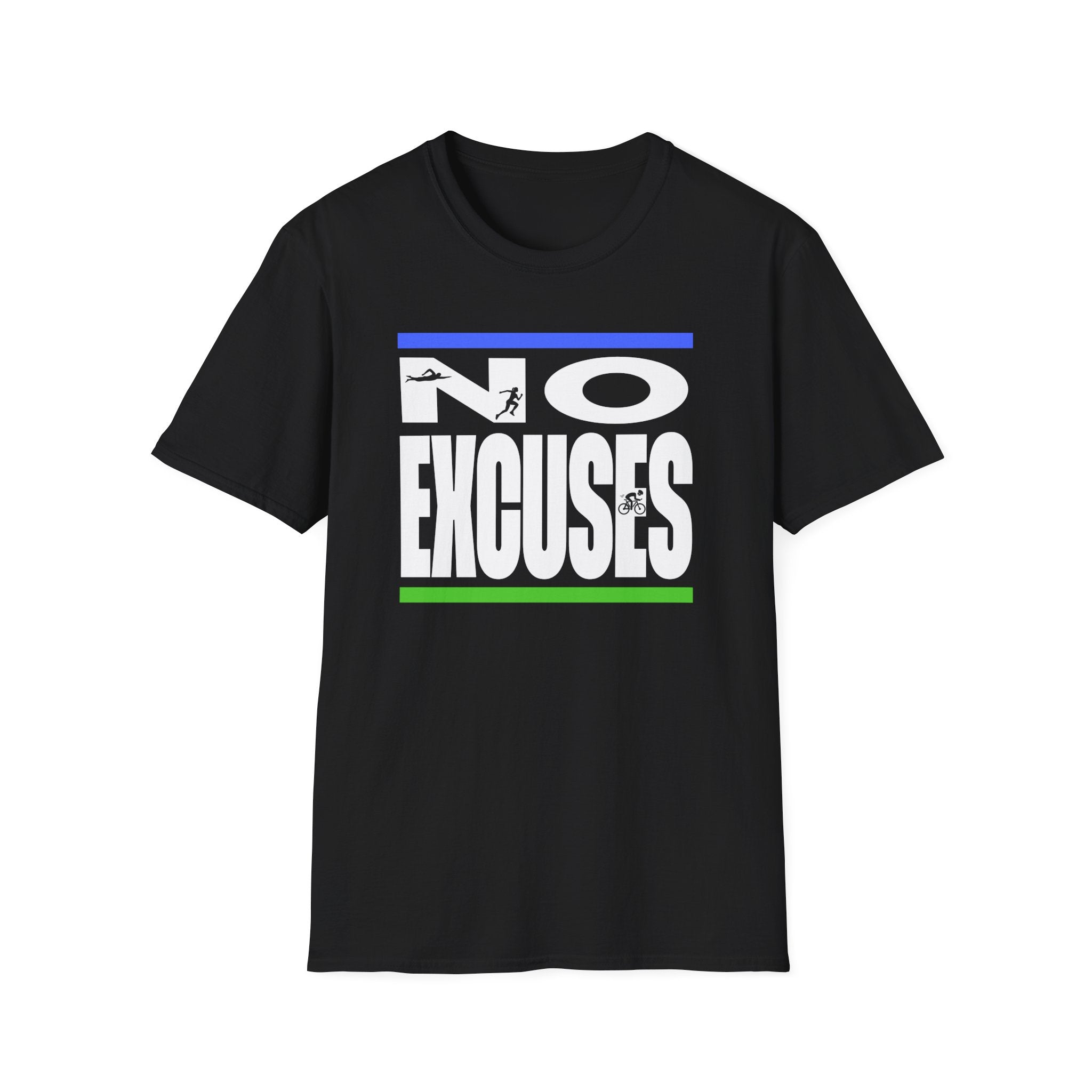 No Excuses Triathlon Lifestyle Tee Blue & Green Unisex Softstyle T-Shirt - Element Tri & Bicycle Works