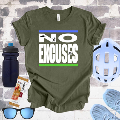 No Excuses Triathlon Lifestyle Tee Blue & Green Unisex Softstyle T - Shirt - Element Tri & Bicycle Works