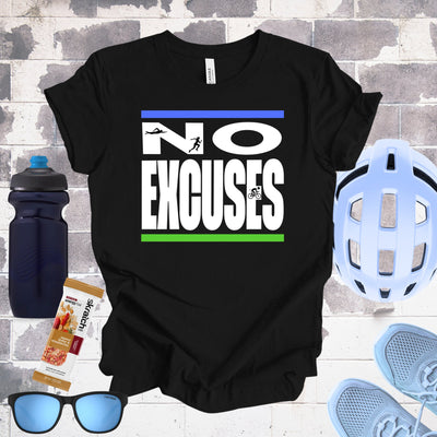 No Excuses Triathlon Lifestyle Tee Blue & Green Unisex Softstyle T - Shirt - Element Tri & Bicycle Works