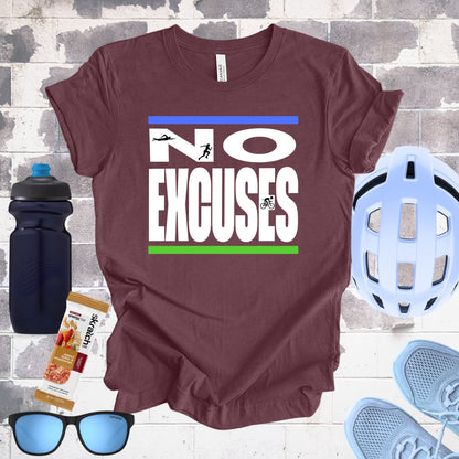 No Excuses Triathlon Lifestyle Tee Blue & Green Unisex Softstyle T - Shirt - Element Tri & Bicycle Works