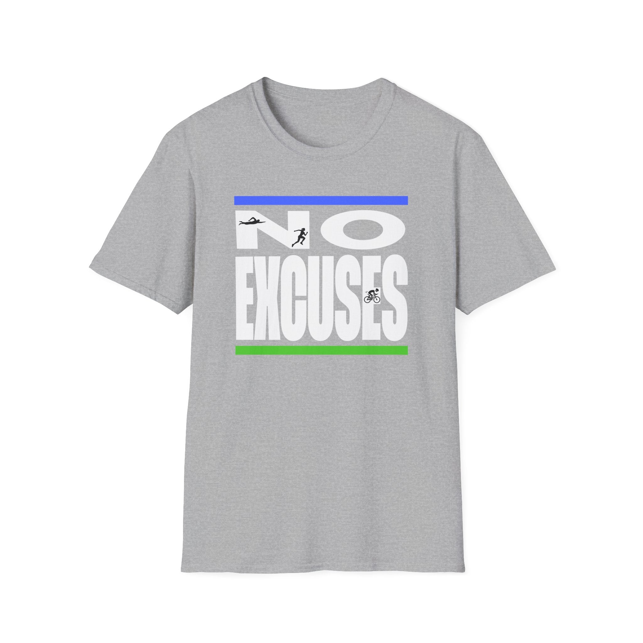 No Excuses Triathlon Lifestyle Tee Blue & Green Unisex Softstyle T-Shirt - Element Tri & Bicycle Works