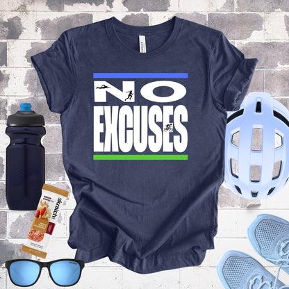 No Excuses Triathlon Lifestyle Tee Blue & Green Unisex Softstyle T - Shirt - Element Tri & Bicycle Works