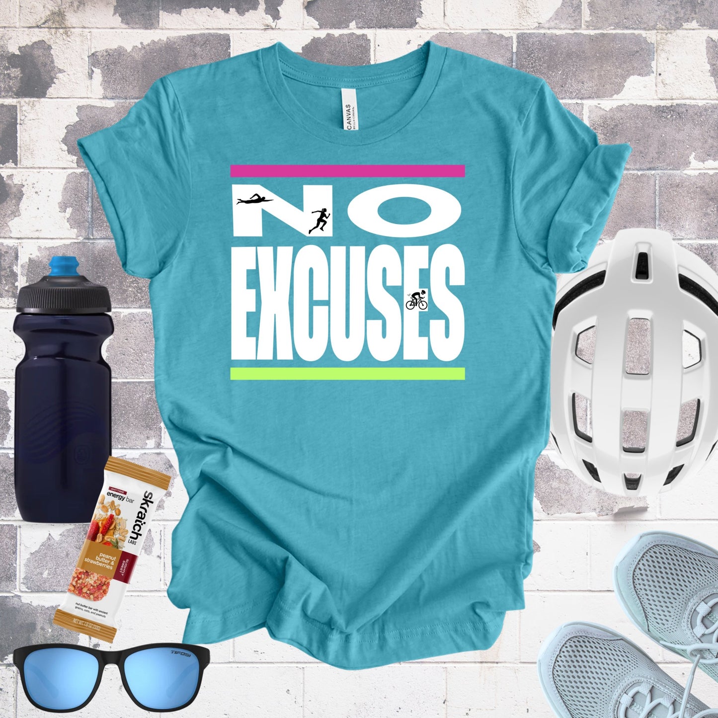 No Excuses Triathlon Tee With Pink & Lime Accent - Element Tri & Bicycle Works