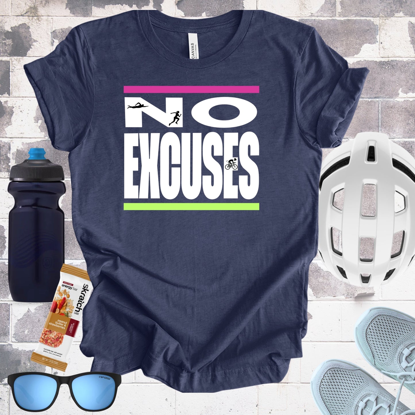 No Excuses Triathlon Tee With Pink & Lime Accent - Element Tri & Bicycle Works